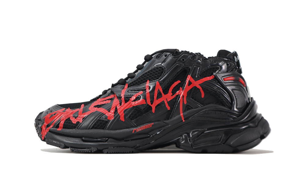 BALENCIGA MEN'S RUNNER GRAFFITI SNEAKER IN BLACK